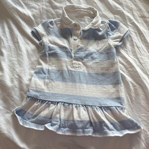 Ralph Lauren Girls Light Blue & White Striped Polo Dress